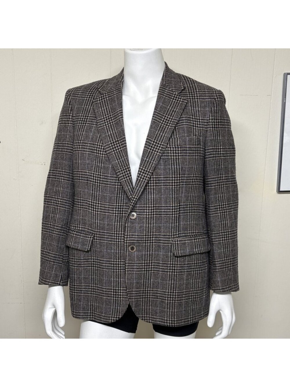 Bert Pulitzer Tweed Sport Coat Mens 44 Reg Black Tan Wool Blazer Union Made USA